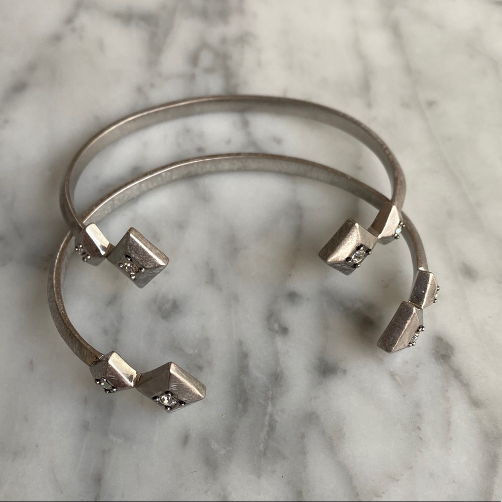House of Harlow Pair of Silver Cuff Bracelets with Crystals